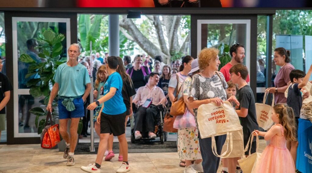 Caloundra Library Opening Event Crowd of people entering Caloundra Library at Opening Event